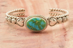 Artie Yellowhorse Genuine Sonoran Gold Turquoise Sterling Silver Heart Bracelet